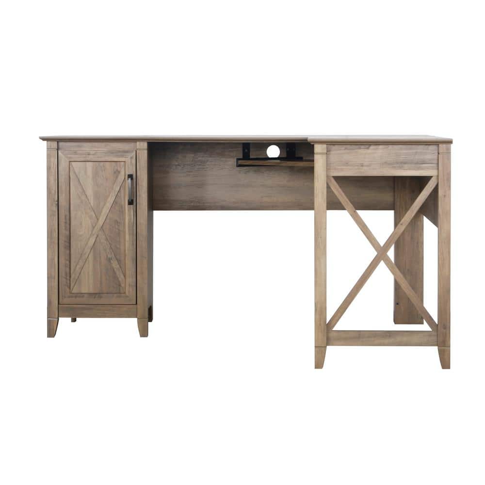 Rustic Oak L-Shaped Corner Desk with Drawer and Keyboard Tray