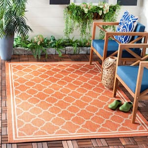 Courtyard Terracotta/Bone 4 ft. x 4 ft. Square Geometric Indoor/Outdoor Patio  Area Rug