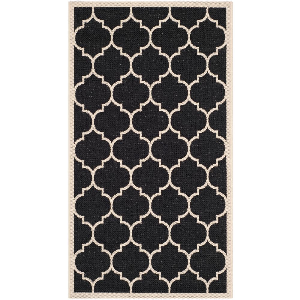 Elegant Black Synthetic Rectangular Indoor/Outdoor Rug, 31in x 4in