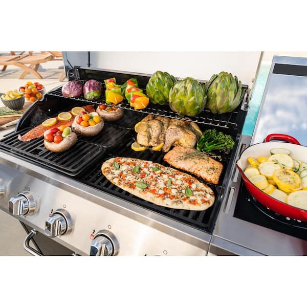 Gourmet Pro 5 Burner Propane Gas Grill with Side Burner in Black