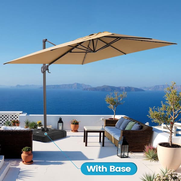 Crestlive Products 10 ft. Square Swivel 360° Rotation Cantilever Tilt Patio Umbrella in Tan with 260 lbs. HDPE Base