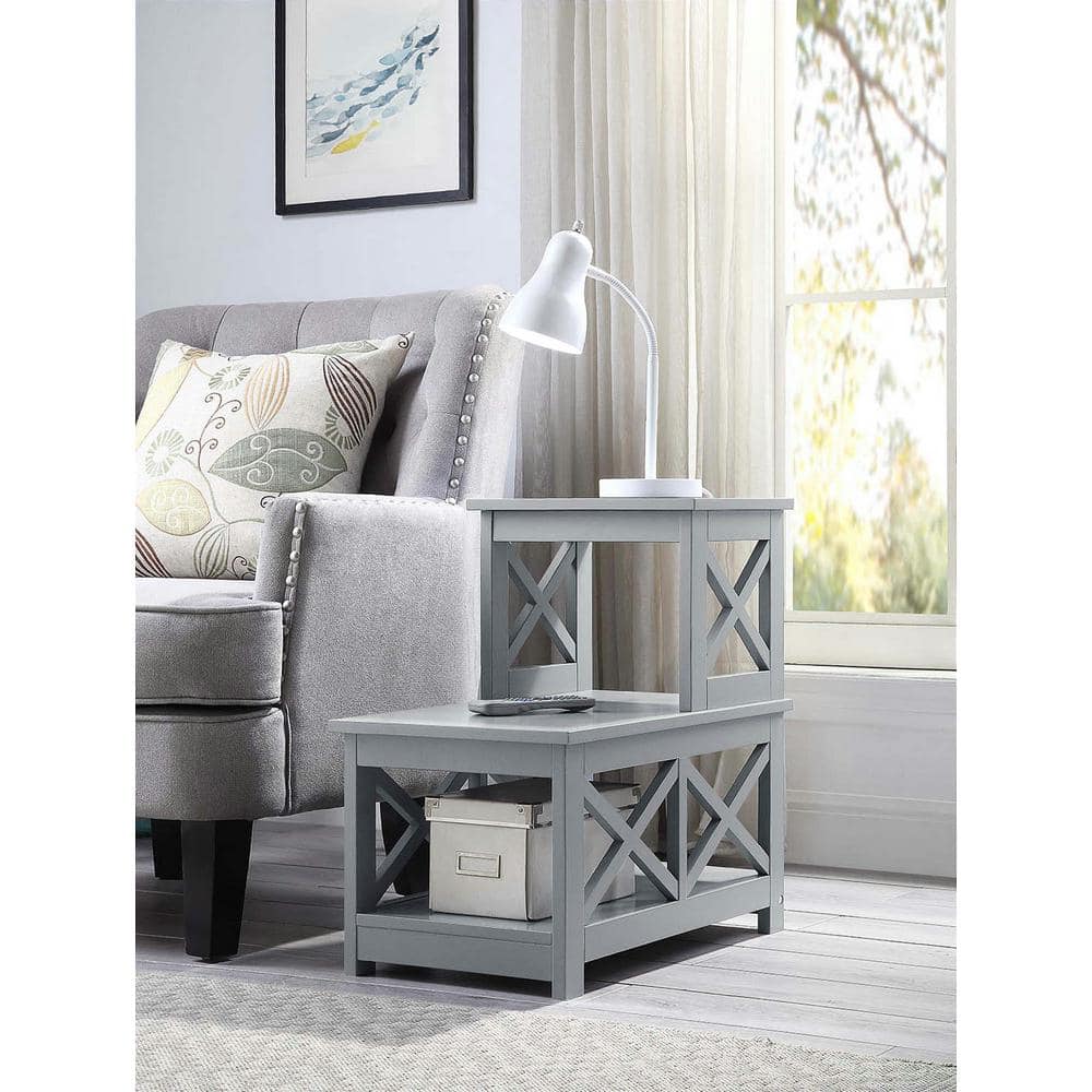 Oxford Gray L-Shaped Chairside End Table with X Frames