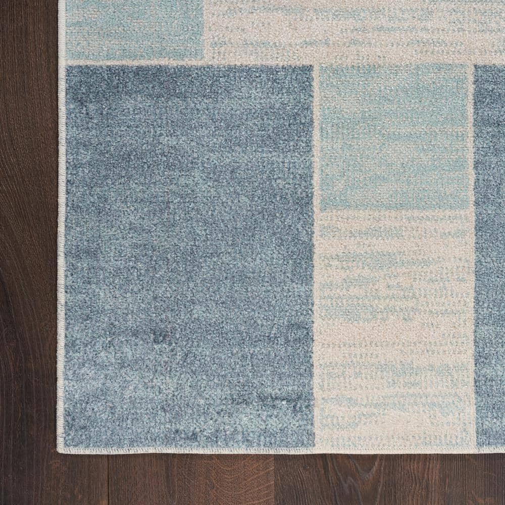 Astra Blue Ivory Geometric Synthetic Runner Rug 2'2" x 10'