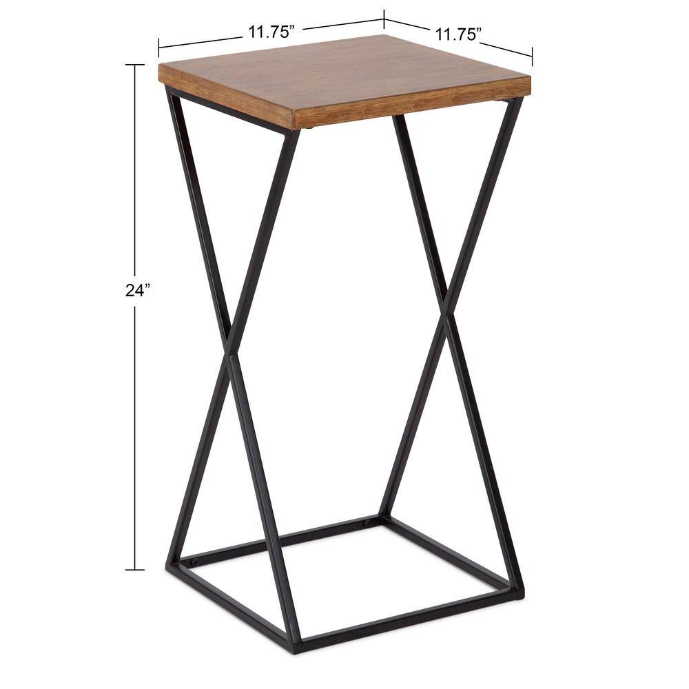 Rustic Brown Wood and Metal X-Base Accent Table