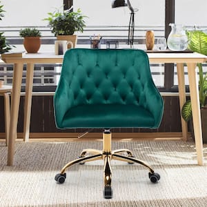 Green Velvet 360° Swivel Shell Chair With Metal Legs, Height Adjustable Computer Desk Chair for Living Room Office
