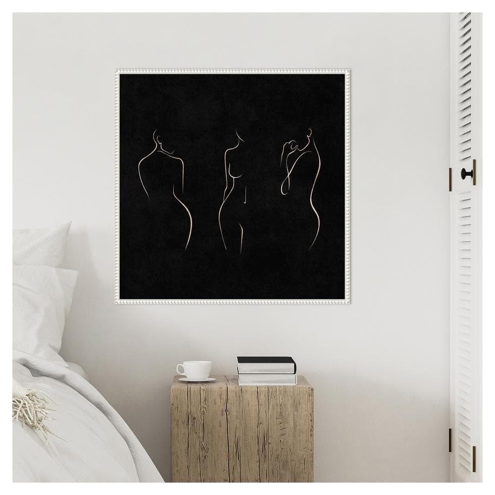 30" x 30" Black and White Canvas Framed Abstract Art with Beaded Perimeter