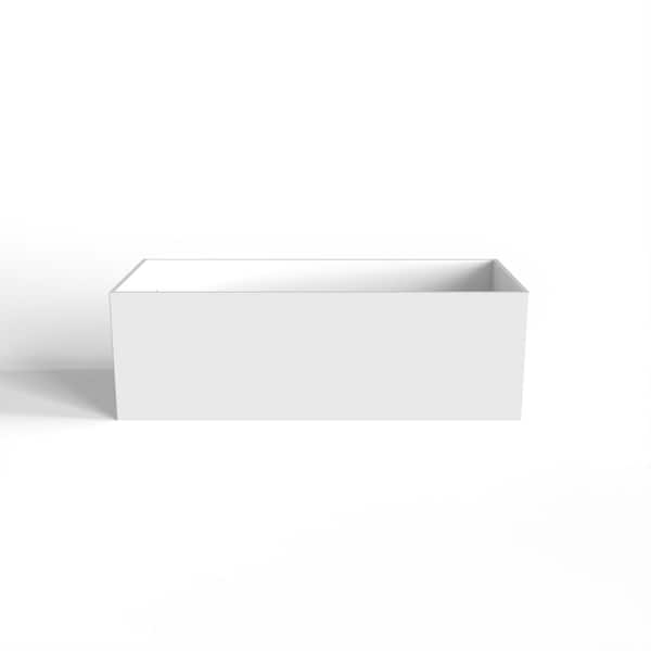 66.9 in. x 28.3 in. Solid Surface Freestanding Rectangular Soaking Bathtub with Left Drain in Matte White