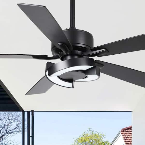 Parrot Uncle 52 in. Indoor Integrated LED Matte Black 6-Speed Ceiling Fan with Light and Remote Control