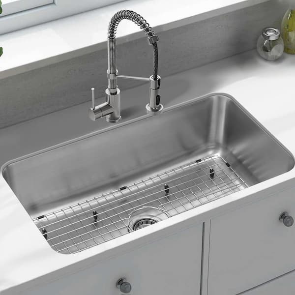 KBFmore ULES46SSGRCB 46 inch Single Bowl Stainless Steel Classic Kitchen Sink with 7 Accessories