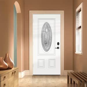 36 in. x 80 in. Right-Hand 3/4 Oval Blakely Glass Modern White Paint Fiberglass Prehung Front Door w/Rot Resistant Frame