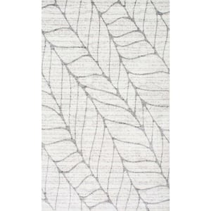 Leaves Abstract Light Gray Doormat 2 ft. x 3 ft.  Area Rug