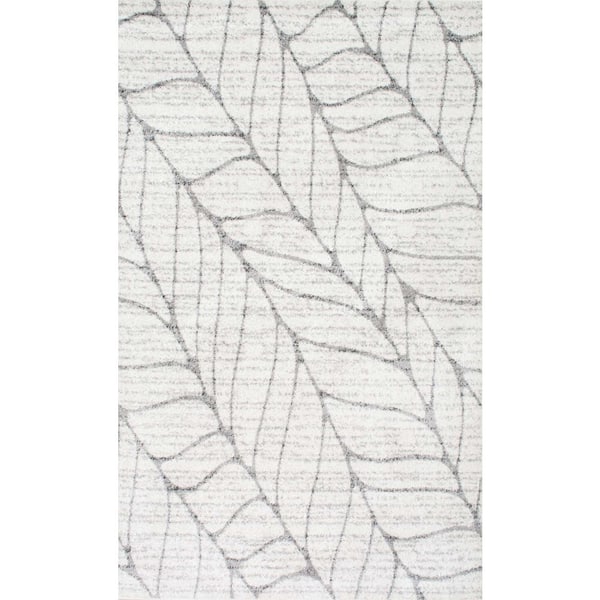nuLOOM Leaves Abstract Light Gray 2 ft. x 3 ft. Area Rug