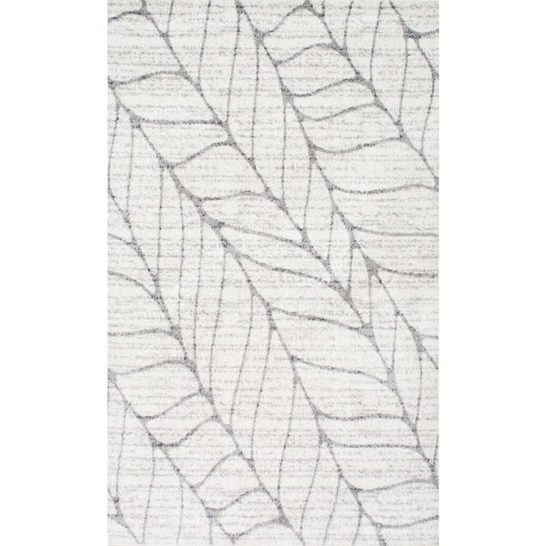 nuLOOM Leaves Abstract Light Gray Doormat 2 ft. x 3 ft. Area Rug
