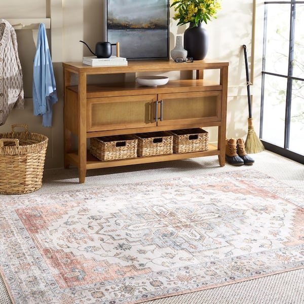 Martha Stewart Washable Sage/Light Rust 3 ft. x 5 ft. Machine Washable Distressed Medallion Area Rug
