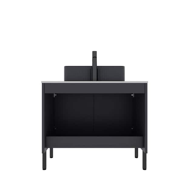 EPOWP 30 in. W x 18.9 in. D x 33.46 in. H Single Sink Freestanding Bath Vanity in Black with Black Ceramic Top and Storage