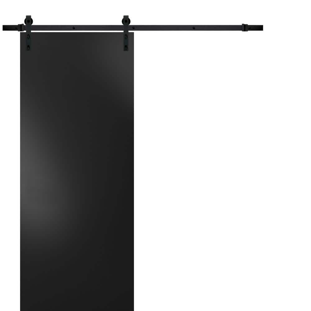 Assembly Required 24 in. x 80 in. Flush Black Finished Wood Sliding Barn Door with Hardware Kit Black price history on PriceWatchPro