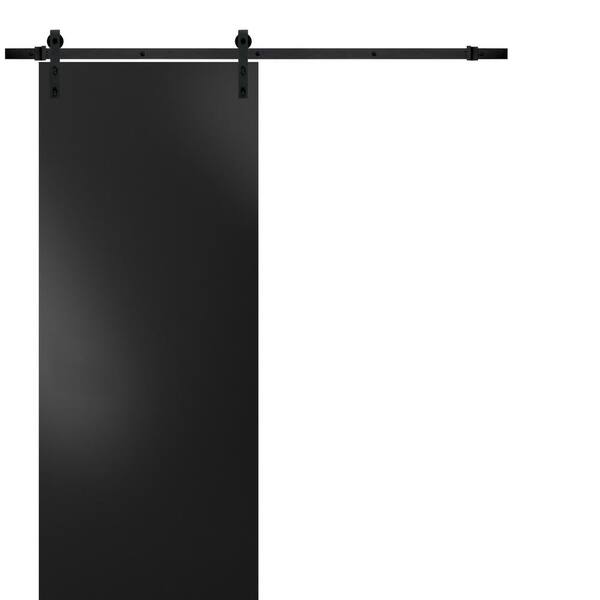 Sartodoors 0010 36 in. x 96 in. Flush Black Finished Wood Sliding Barn ...