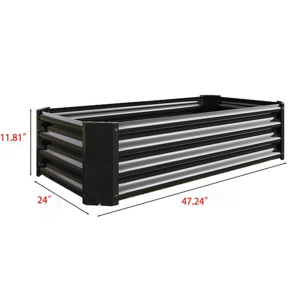 Unbranded - 47 in. L x 24 in. W x 12 in. H Black Outdoor Metal Raised Garden Bed, Planter Box for Vegetables, Flowers, Herbs, Plants