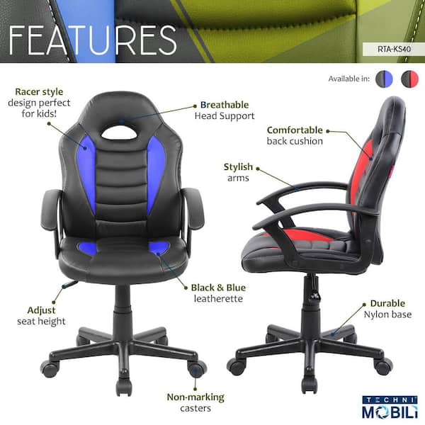 Maincraft Black and Red PU Leather Adjustable Seat Height