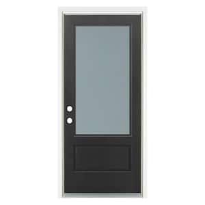 36 in. x 80 in. Right-Hand Inswing 3/4 Lite Frosted Glass Finished Black Fiberglass Prehung Front Door