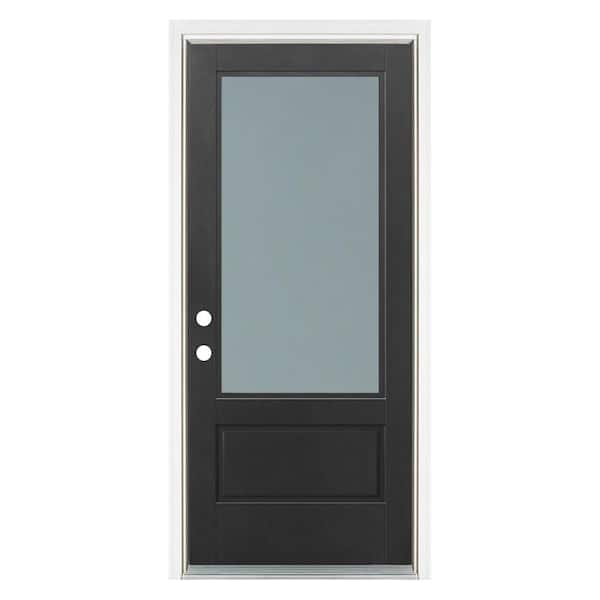36 in. x 80 in. Right-Hand Inswing 3/4 Lite Frosted Glass Finished Black Fiberglass Prehung Front Door