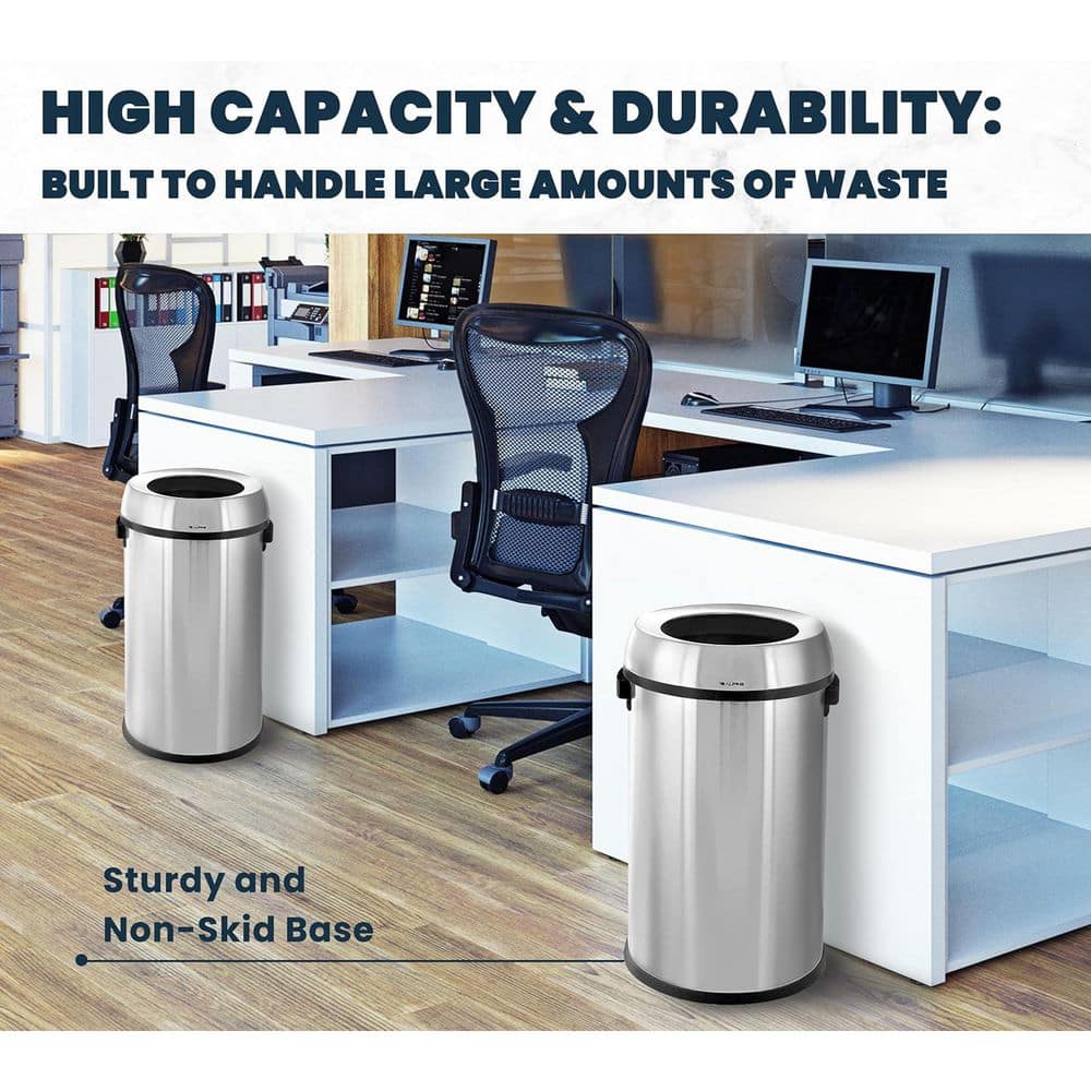 17-Gallon Stainless Steel Open Top Trash Can with Black Ring, 2-Pack