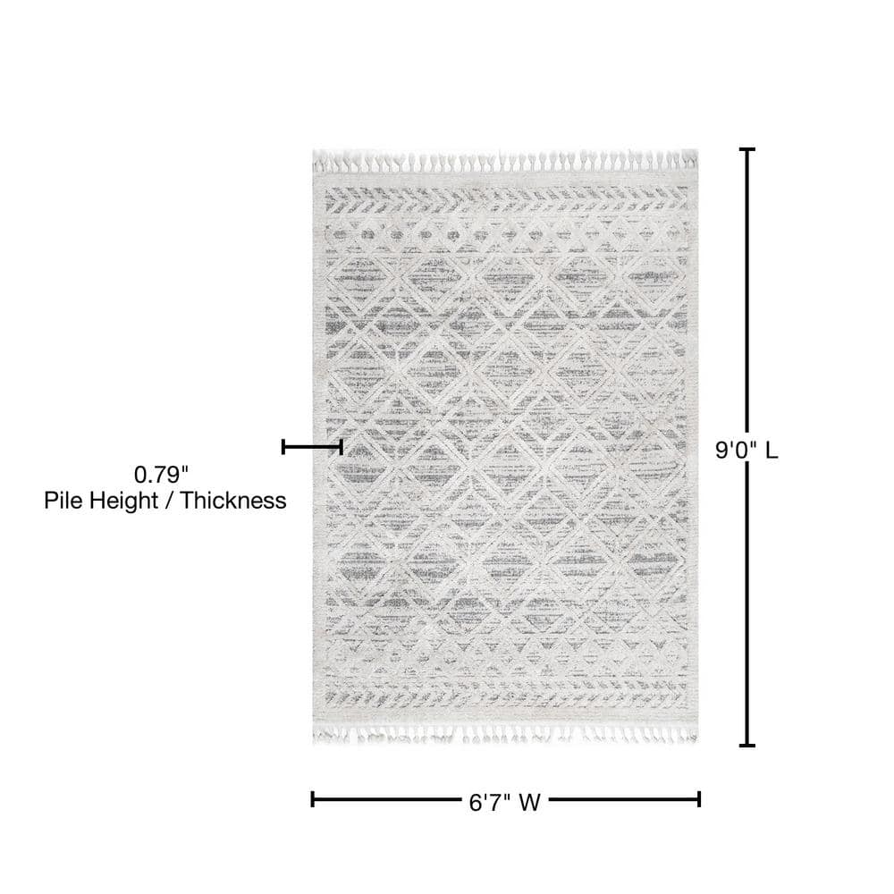 Ansley Moroccan Lattice Tassel Shag Area Rug, 7x9, Beige