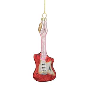 5.25 in. Red and Silver Glass Bass Guitar Christmas Ornament
