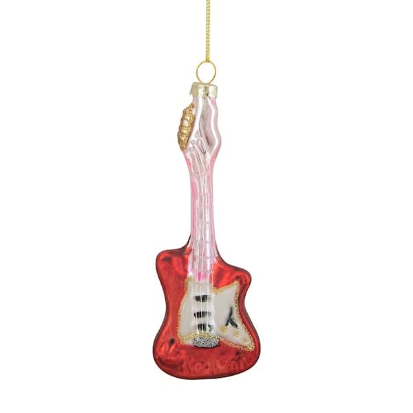 Northlight 5.25 in. Red and Silver Glass Bass Guitar Christmas Ornament