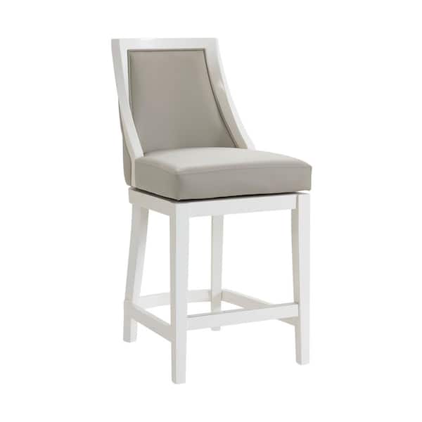 Alaterre Furniture Ellie 41 in. White Rubberwood Counter Height Stool with Cushioned Back and High Back