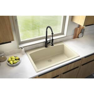 Drop-In Quartz Composite 33 in. 1-Hole Single Bowl Kitchen Sink in Bisque