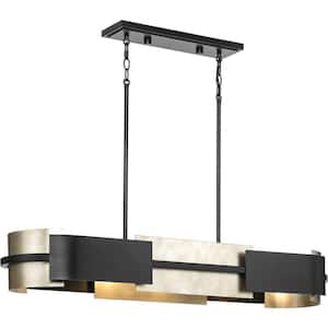 Lowery Collection 4-Light Matte Black Industrial Luxe Linear Chandelier with Aged Silver Leaf Accent