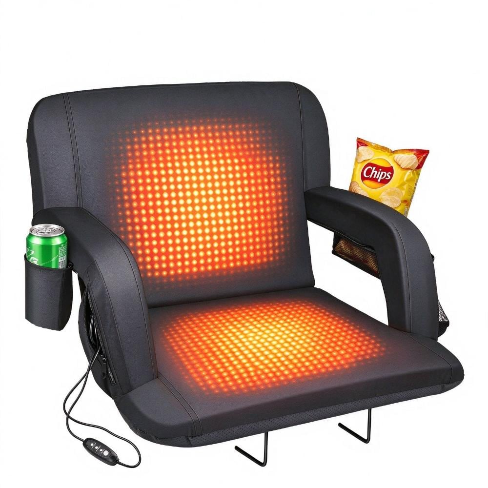 SEEUTEK 25 in. Heated Stadium Seats for Bleachers with Back Support, Foldable Stadium Chair, USB 3-Level Heating(No Battery)
