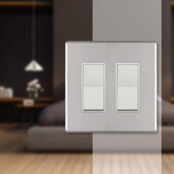Kentley Screwless 2-Gang Decorator/Rocker Steel Wall Plate - Brushed Nickel