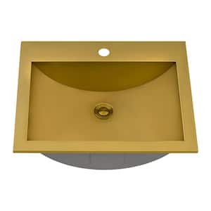 21 x 17 inch Brushed Gold Drop-in Topmount Bathroom Sink Polished Brass Stainless Steel