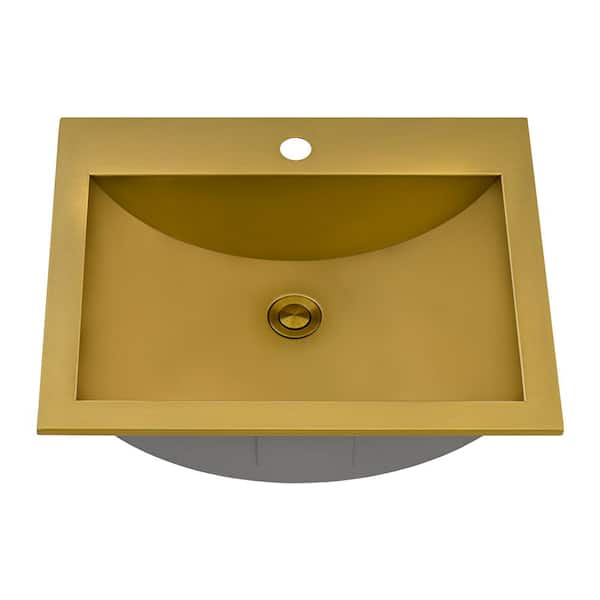 Ruvati 21 x 17 inch Brushed Gold Drop-in Topmount Bathroom Sink Polished Brass Stainless Steel