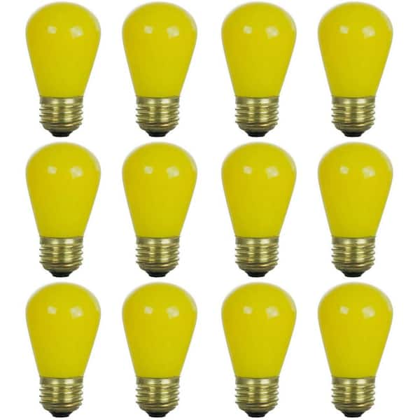 Sunlite 11-Watt S14 Incandescent E26 Light Bulb for String Lights in Yellow (12-Pack)