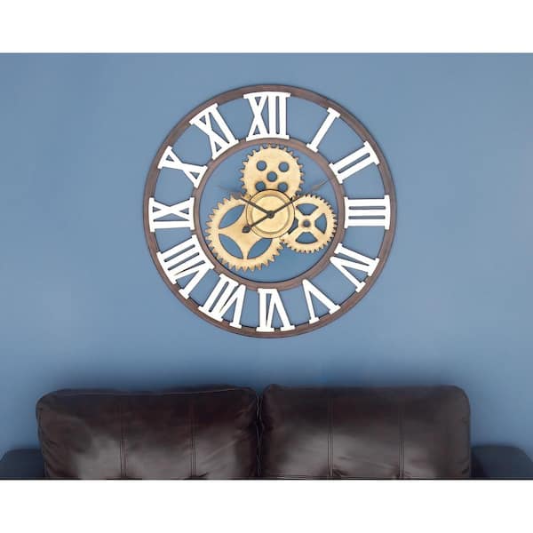 Litton Lane 30 in. x 30 in. Brown Metal Gear Wall Clock