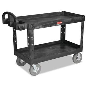 Heavy Duty Black 2-Shelf Utility Cart with Lipped Shelf in Large