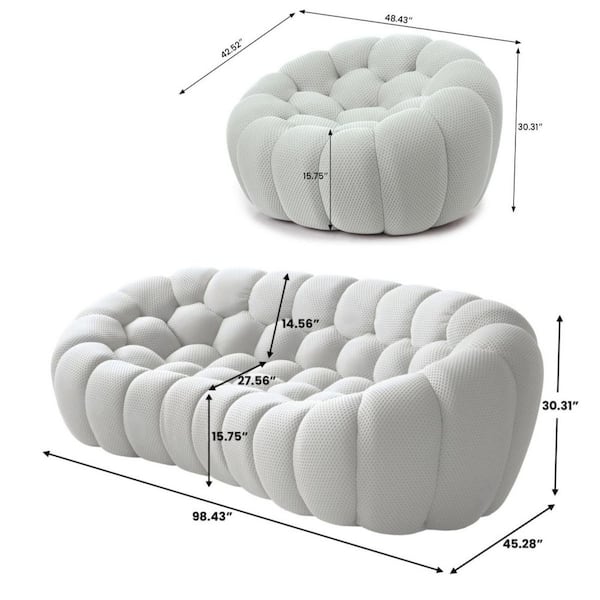 Magic Home 98 in. 2-Piece Gray Fabric Armless Bubble Curved Couch