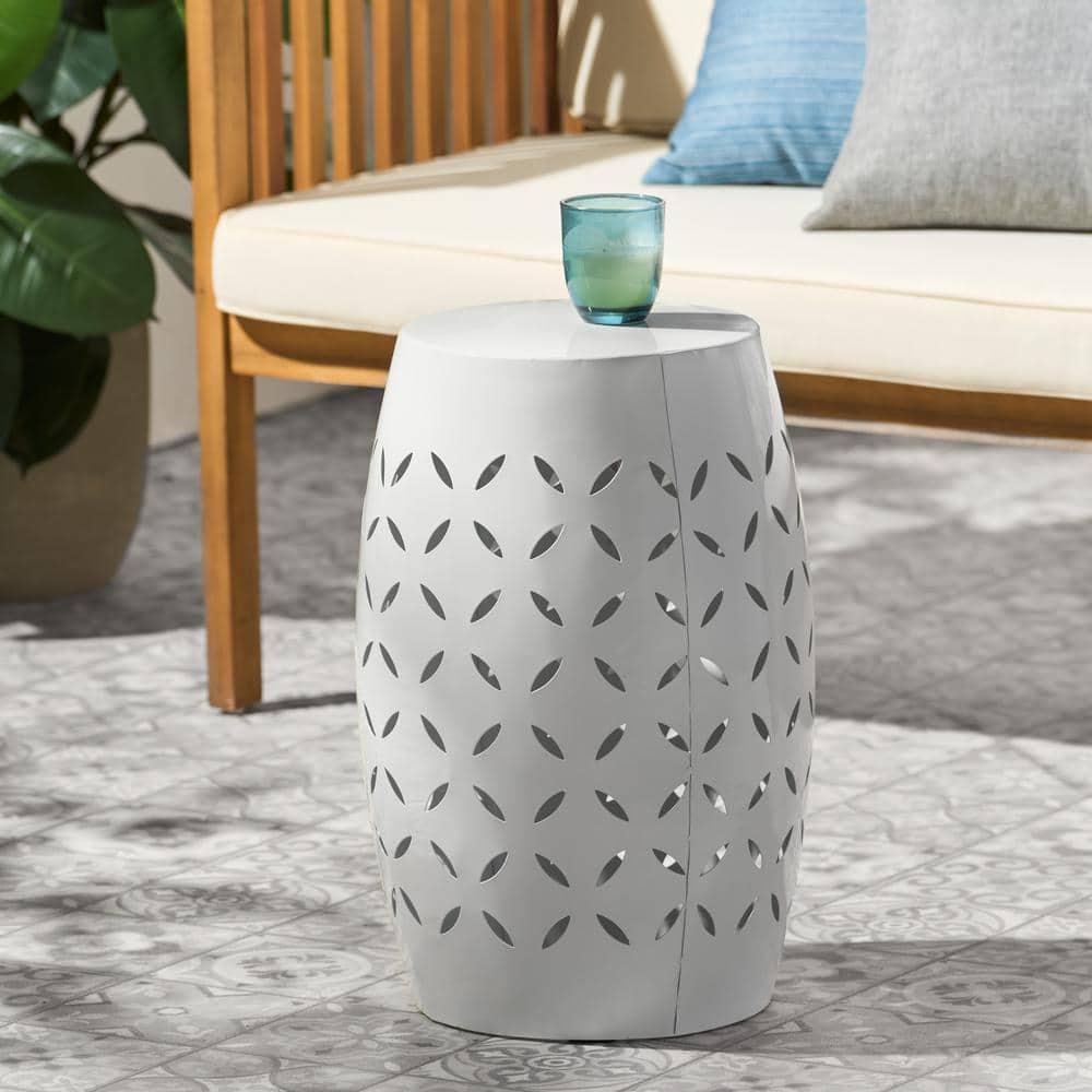 White Iron 12.25" Round Outdoor Patio Side Table