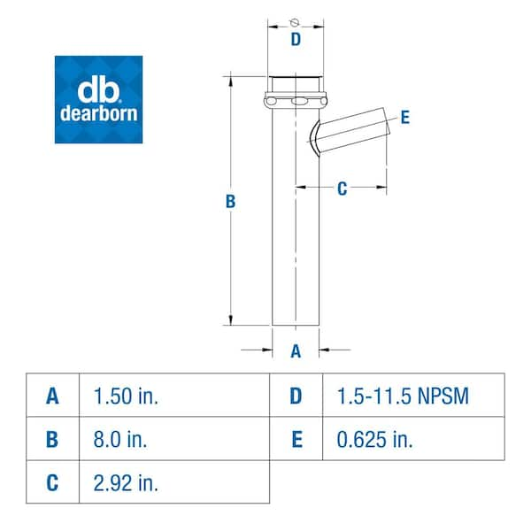 1-1/2 in. x 8 in. 24-Gauge Chrome-Plated Brass Slip-Joint Sink Drain  Tailpiece Extension Tube with Hi-Line Branch