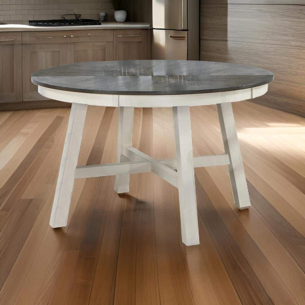 Benjara 48 in. White and Gray Wood 4-Legs Dining Table Seating for 4 ...