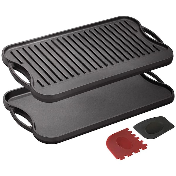 17 in. Cast Iron Nonstick Reversible Griddle Grill Pan Skillet in Black with Lid for Gas, Induction, Oven, 1-Piece
