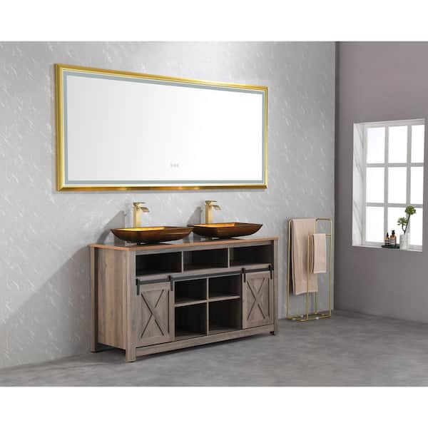 Brushed Gold 72 in. W x 48 in. H LED Classic Rectangle Aluminium Framed Wall Mirror