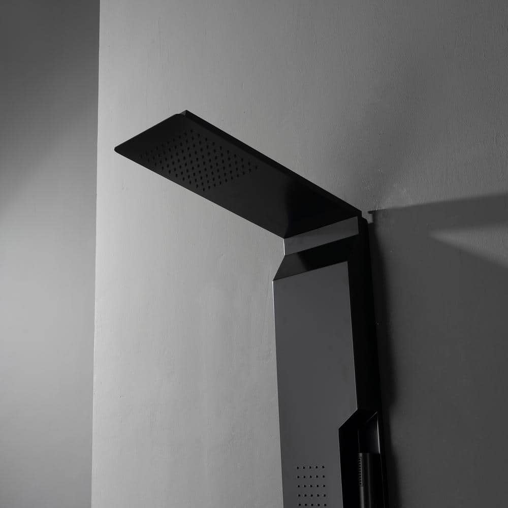 Matte Black Stainless Steel Shower Tower with Rainfall Head and Body Jets