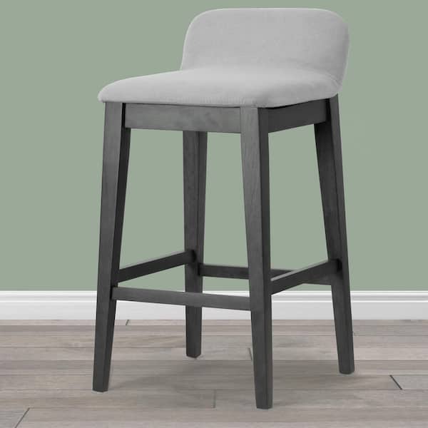 Atia Black Rubberwood Bar Height Barstool with Low Back Fabric Seat (Set of 2)