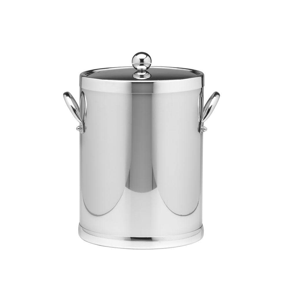 Kraftware Americano 5 Qt. Polished Chrome Ice Bucket and Lid, Metal Side Handles