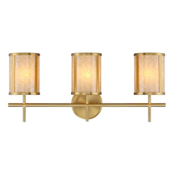 Savoy House Camden 24 in. W x 10.25 in. H 3-Light Warm Brass Traditional Bathroom Vanity Light with Shell Shades