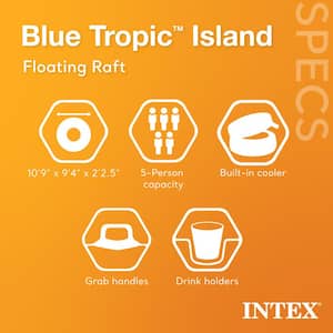 Blue Tropic Inflatable Lake Island Water Float with Cooler and Cupholders
